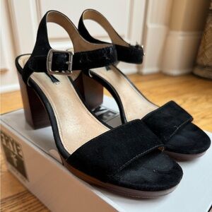 Frye Blake 2 Piece 70721 Womens Black Suede Strap Heels Sandal Shoes